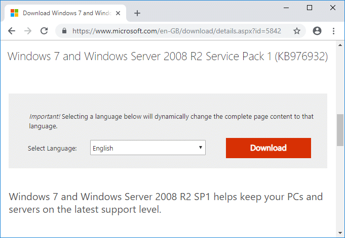 Laadige alla Windows 7 hoolduspaketi (SP1) värskendus