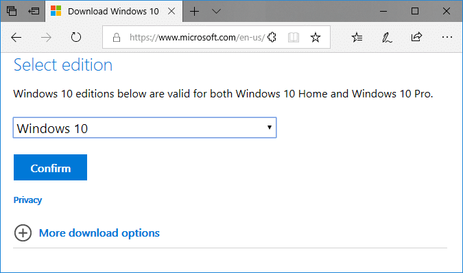 Download official Windows 10 ISO without Media Creation Tool (Using Microsoft Edge)