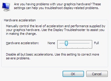 Drag the Hardware Acceleration slider to None