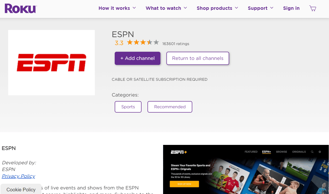 ESPN App on Roku | ESPN dish channel