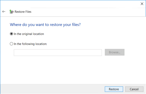 Either restore the files or folders to their original location or you could select an alternative location
