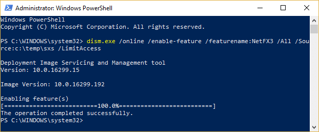 Enable .NET framework 3.0 on Windows 10