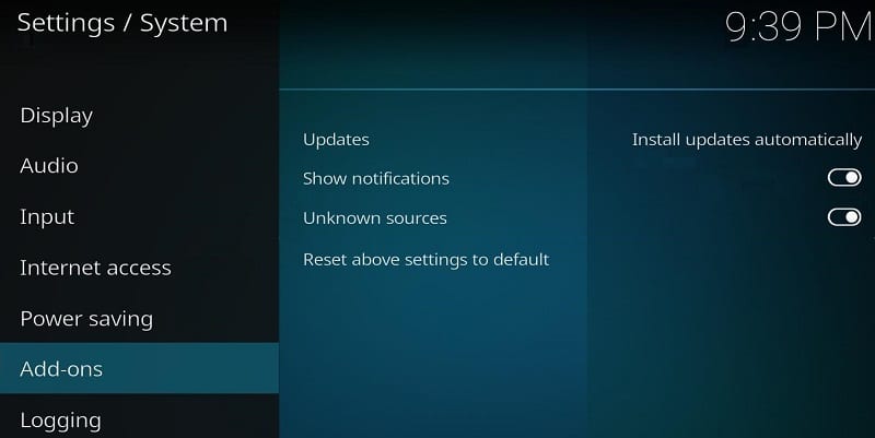 Enable Apps from Unknown Sources in Kodi