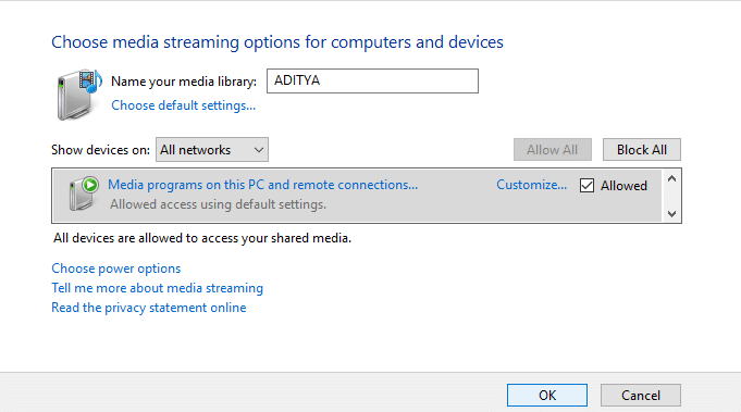 Включить DLNA-сервер в Windows 10