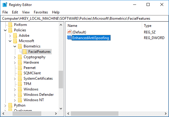 Включить расширенную защиту от спуфинга для аутентификации по лицу Windows Hello