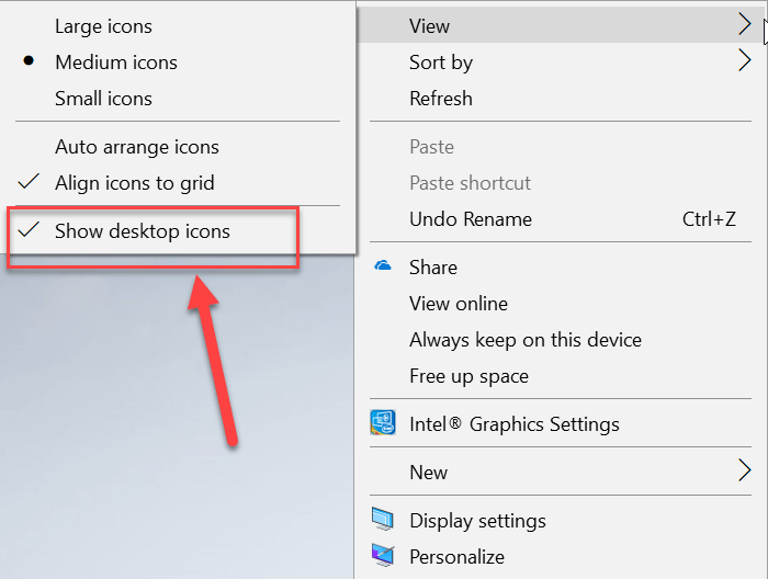 Включите отображение значка на рабочем столе, чтобы исправить отсутствие значка на рабочем столе в Windows 10