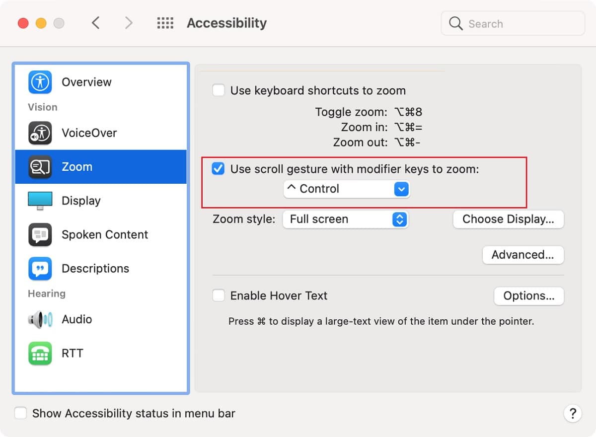 Enable Use scroll gesture with modifier keys to zoom. How to Zoom Out in Minecraft