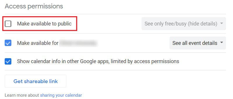 Enable make available to public | How to Sync Google Calendar with Outlook