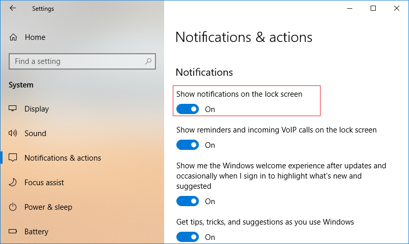 Включить или отключить уведомления приложений на экране блокировки в Windows 10