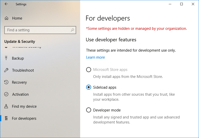 Enable or Disable Developer Mode in Windows 10