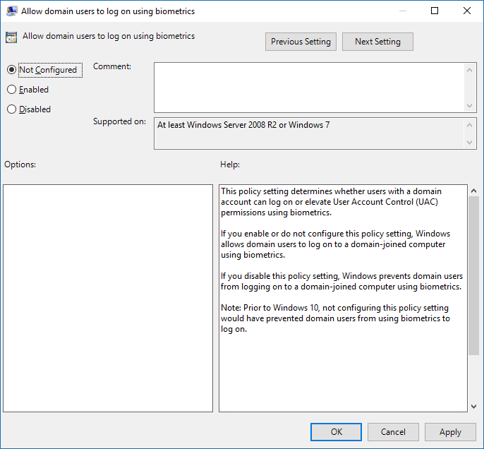 Enable or Disable Domain Users Sign in to Windows 10 Using Biometrics in Local Group Policy