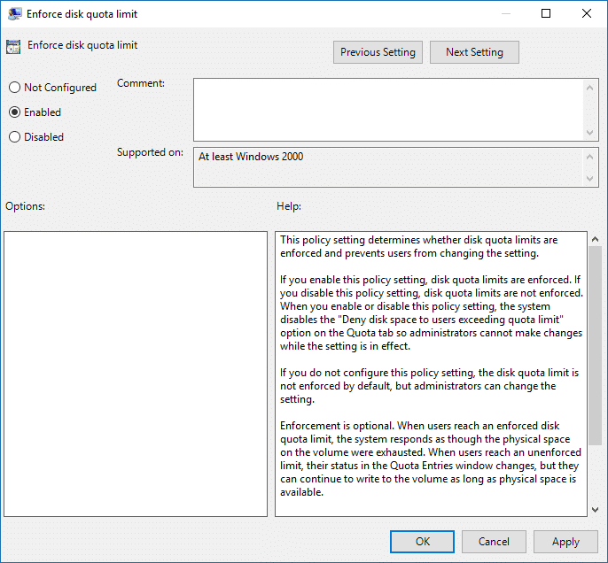 Enable or Disable Enforce Disk Quota Limits in Group Policy Editor