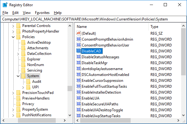 Enable or Disable Secure Login in Windows 10 using Registry Editor