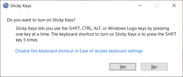 Enable or Disable Sticky Keys using Keyboard Shortcut