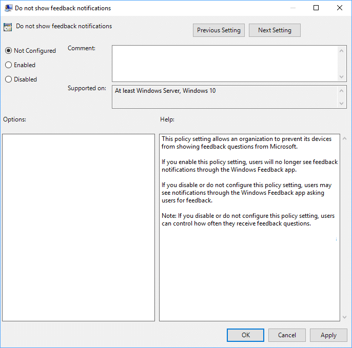 Enable or Disable Windows Feedback Notifications in Group Policy Editor