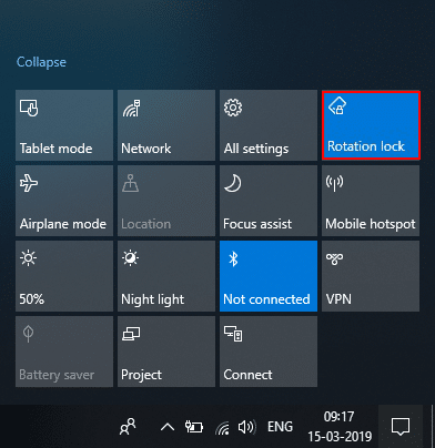 Enable or disable Rotation Lock using Action Center