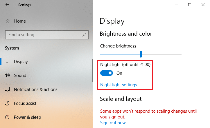 Enable the Toggle under Night light and then click on Night light settings link