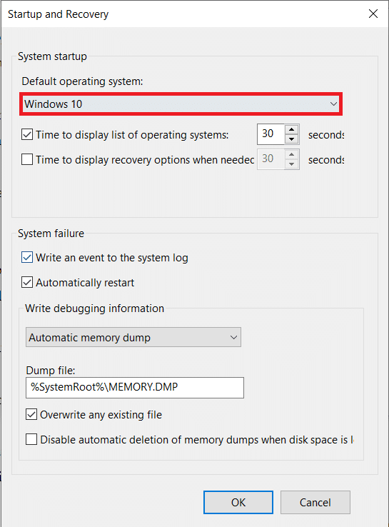 Ensure the Default operating system is set as Windows 10 | Completely Uninstall Avast Antivirus in Windows 10