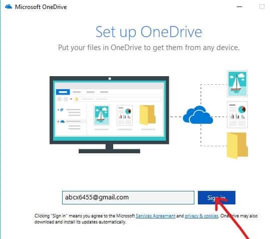 Enter Microsoft email address created above and click on Sign in