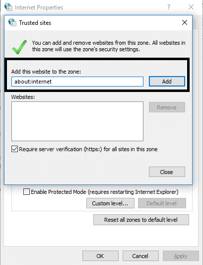 Enter about:internet and click on Add option. Close the box