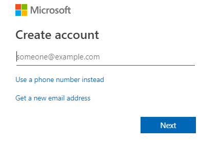 Enter an email address for new Microsoft account and click on next