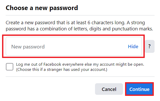 Enter the New password and click on Continue