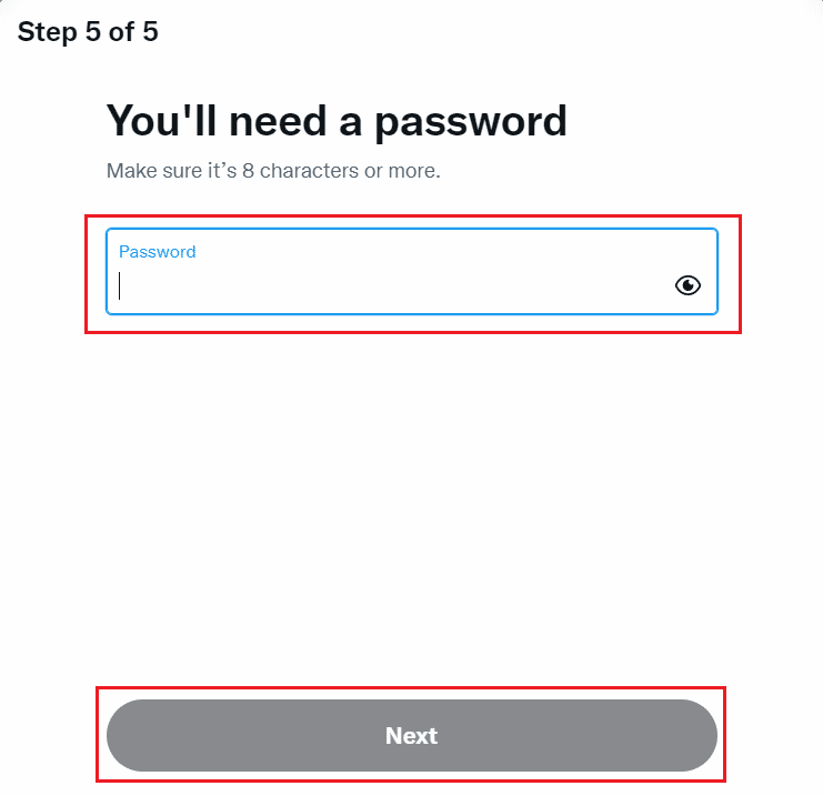 Enter the Password you want to set for this account and click on Next