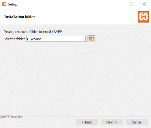 Enter the folder location to install XAMPP software by clicking on small icon next to the address bar