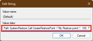 Enter the following text in the value data field of Default Edit String window Registry Editor Windows 11