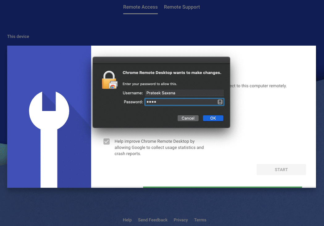 Enter the password for your Computer to confirm the changes