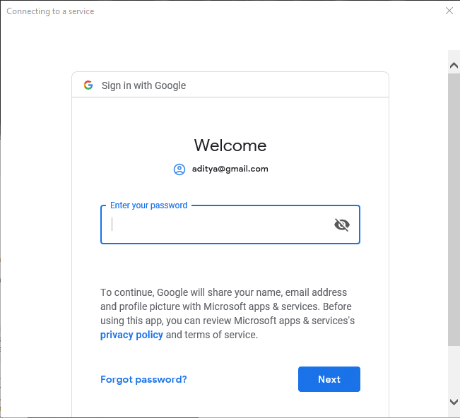 Enter the password for your Google Account (above email address)