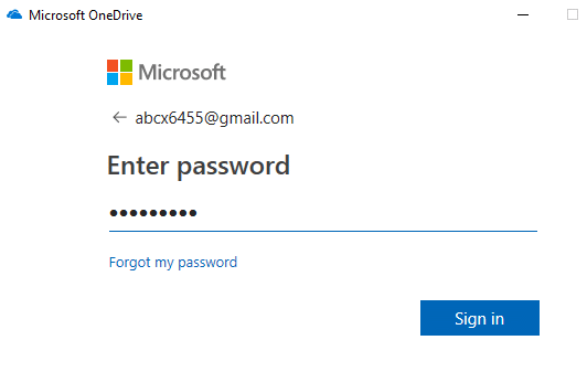 Enter the password of your Microsoft account and click on sign in