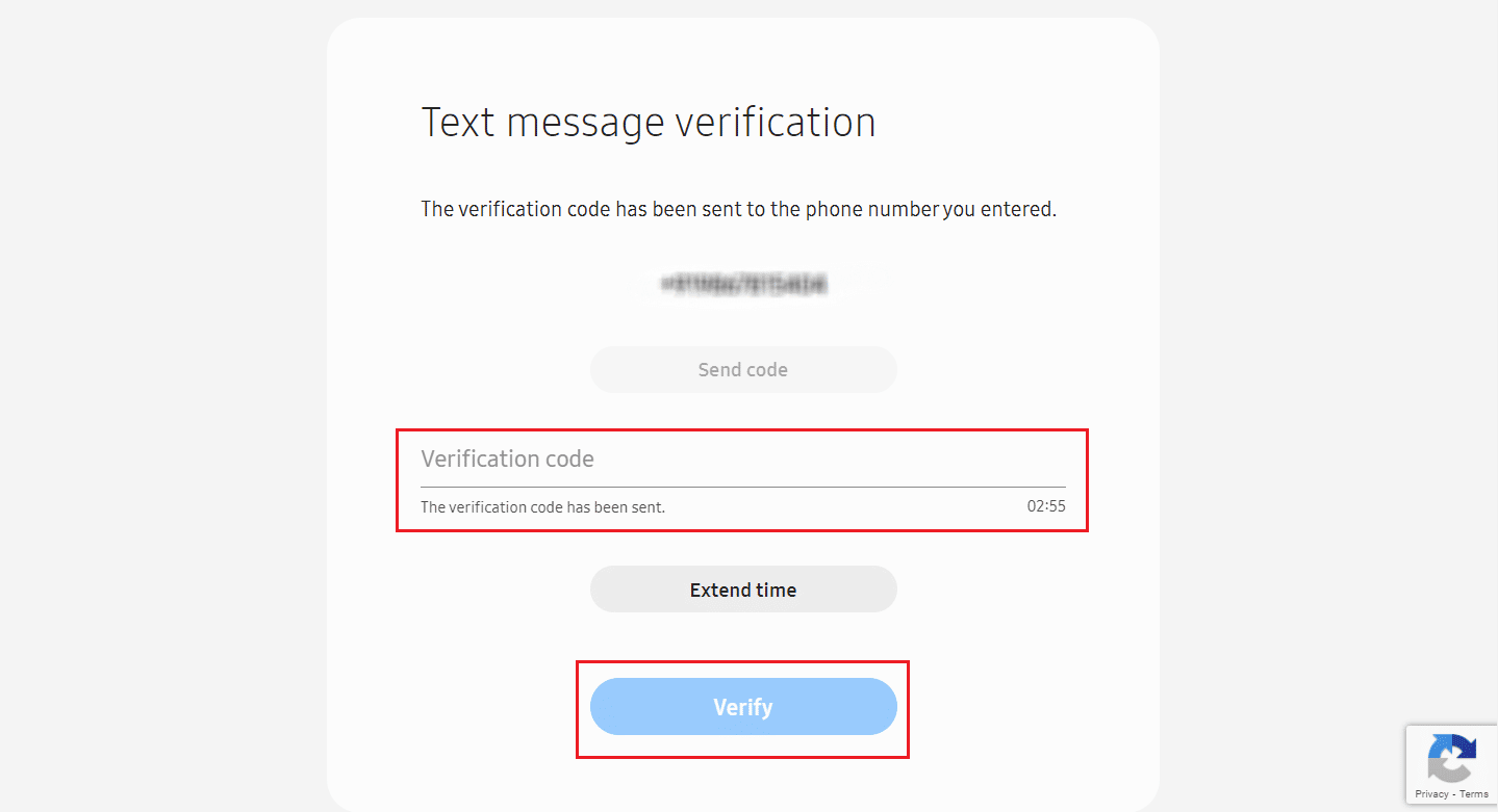 Enter the received verification code and click on Verify