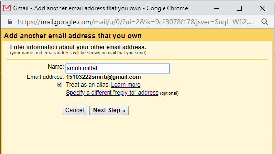 Enter the required details and select Treat as alias