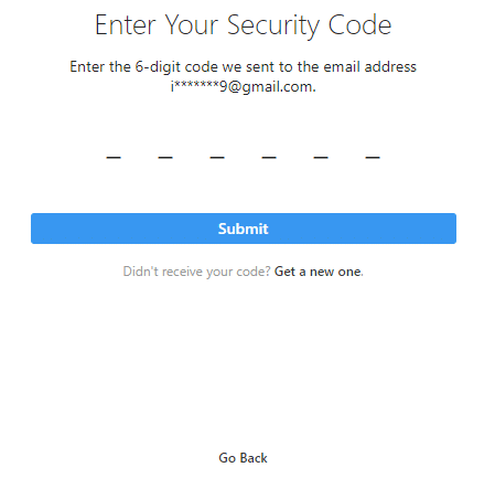 Enter the security code screen will appear | Forgot Instagram Password