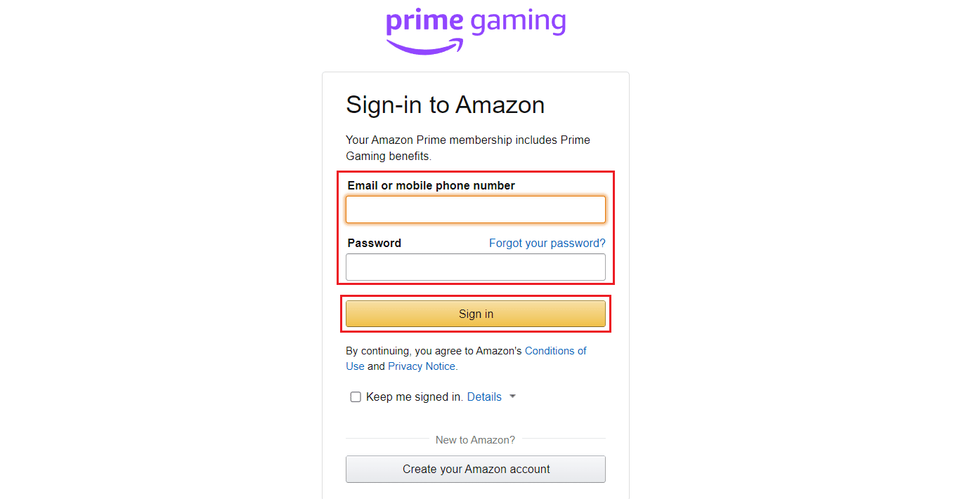 Enter your Amazon Prime account credentials and click on Sign in
