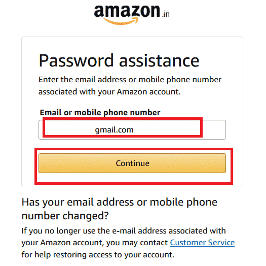 Enter your Email address or mobile number connected to your Amazon account and click on Continue