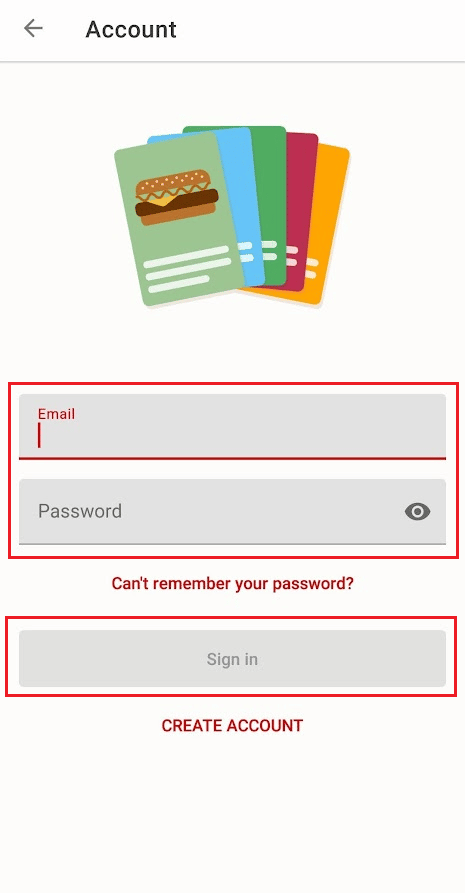 Enter your Email and Password and tap on Sign in | turn on notif on McDonald's app