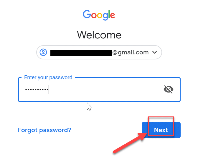 Enter your Gmail account password and press Next