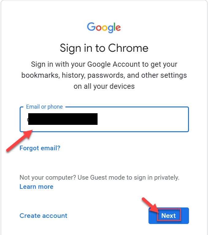 Enter your Gmail username or email id and press Next