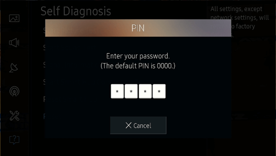 Enter your PIN for samsung TV