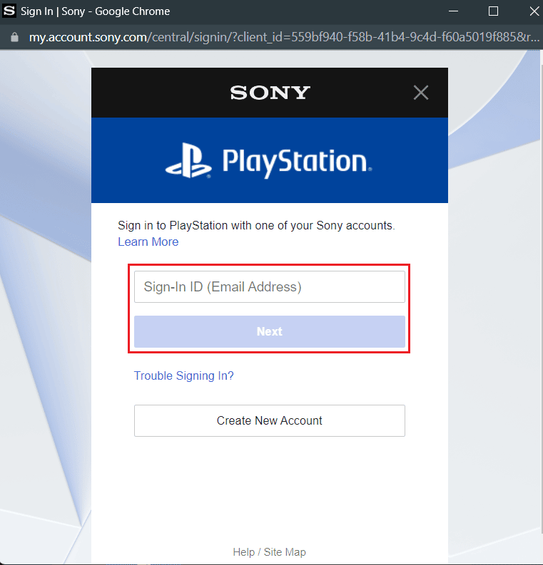 Enter your Sign-In ID (Email Address) to sign in to your PSN account