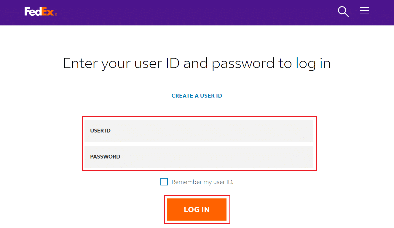 Enter your USER ID and PASSWORD and click on LOG IN
