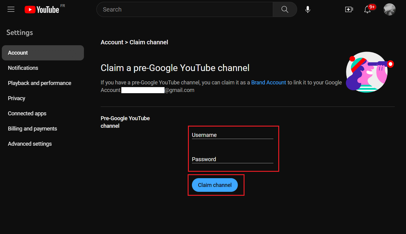 Enter your Username and Password for your pre-Google YT channel - Claim channel