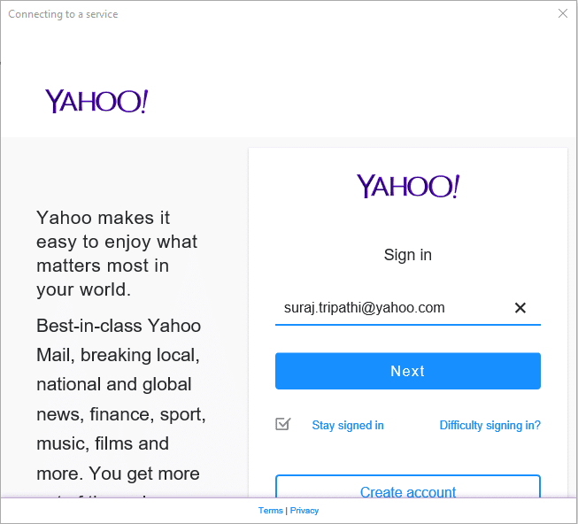Enter your Yahoo Mail ID and Username | Set up Yahoo email account in Windows 10 Mail App