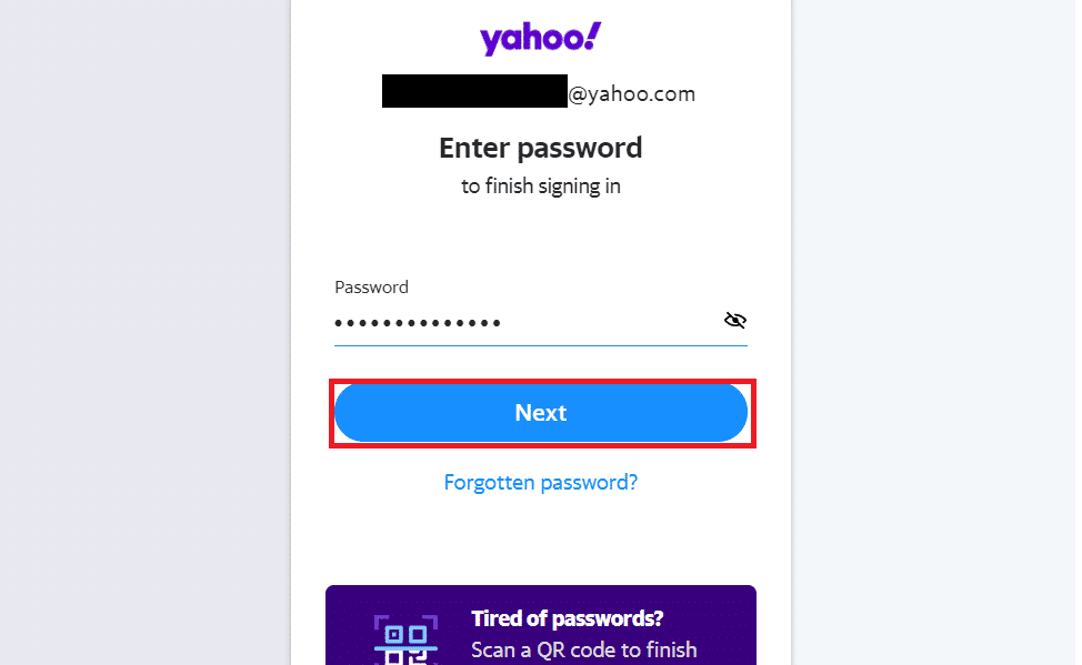 Enter your Yahoo email address and Password and click Next to finish signing in