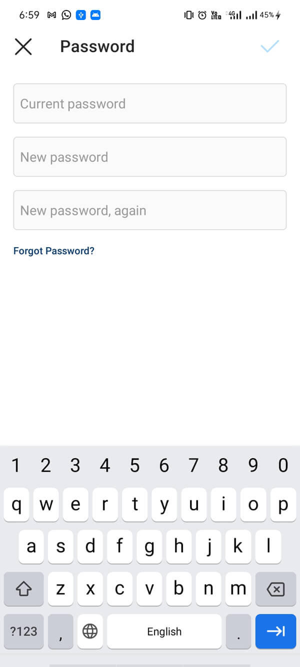 Enter your current password in the first box, new password in the second and third boxes.