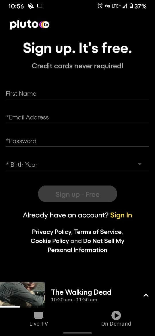 Enter your details to register | How to Activate Pluto TV 