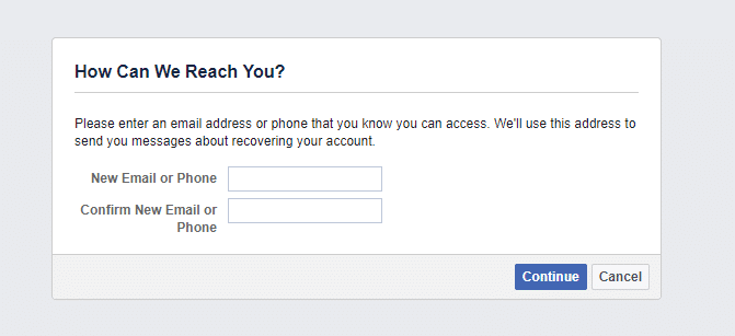 Enter your email address or phone number where Facebook can reach you