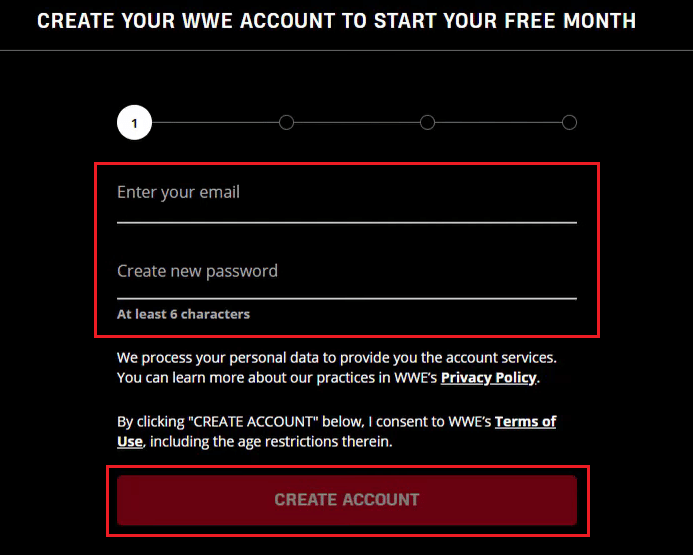 Enter your email and new password and click on CREATE ACCOUNT